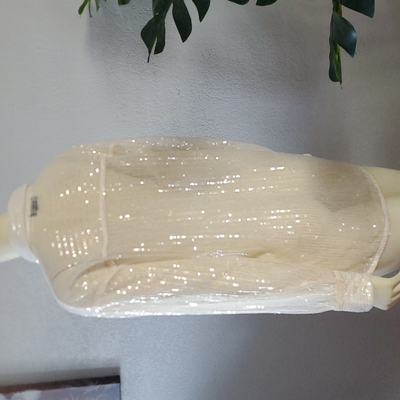 New Designer House of Harlow 1960 sz M sequins Ivory Beige long sleeve top women - Picture 4 of 12